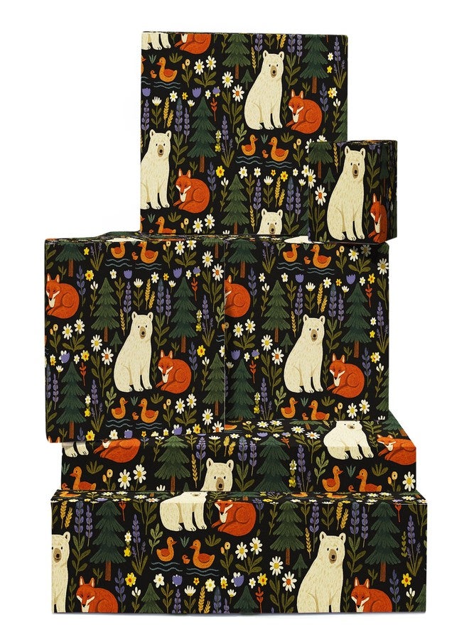 CENTRAL 23 Animals Wrapping Paper - 6 Sheets Gift Wrap - Woodland Bears Foxes Ducks Trees and Flowers - For Kids Boys Girls Birthday Christmas All Occasion - Comes with Tags - Image 1